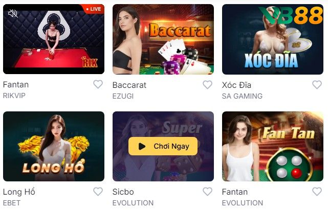 Các trò chơi live casino được yêu thích tại VB88